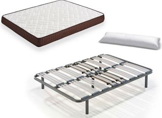 HOGAR 24 Hogar24 - Cama Completa - Colch&oacute;n Viscobrown Reversible + Somier Multil&aacute;minas + 4 Patas De 26cm + Almohada De Fibra, 80x190 Cm