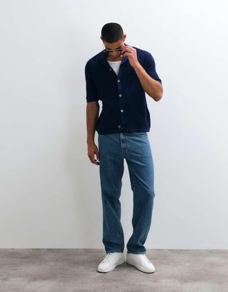 Selected Cardigan in maglia leggera blu scuro con bottoni