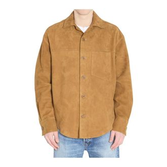 Ami Suede Buttoned Overshirt - Heren - Leren en Su&egrave;de Jassen - Beige - S - Leer - Jassen