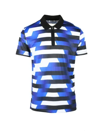 Dirk Bikkembergs Blue Polyester Geometric Polo Shirt
