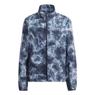 adidas (WMNS) adidas Own The Run Allover Print Hooded Running Windbreaker Jackets Blue White IJ5427