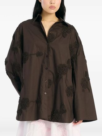 Rotate flower oversized shirt - women - Cotton/Polyester - 36 - Brown