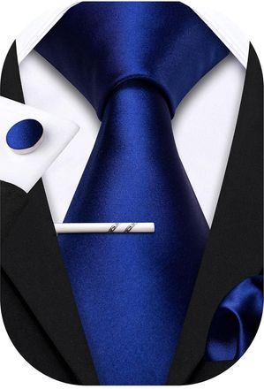 Barry.Wang Men Ties Set Solid Classic Satin Necktie Pocket Square Cufflinks Clip 4PCS for Men Wedding Formal Business