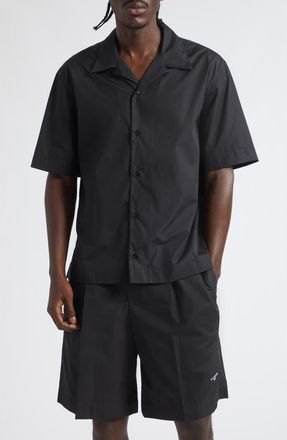 Givenchy Short Sleeve Cotton Poplin Graphic Bowling Shirt in Black at Nordstrom, Size 42