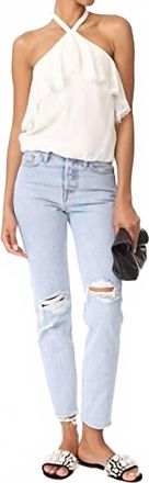 Alice & Olivia Silk Ruffle Crop Blouse Lace Halter Top In White