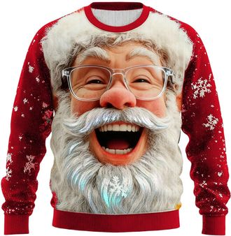 Generic Christmas Jumpers for Men Funny 3D SantaClaus Print Patterns Sweatshirt Pullover Xmas Party Sweaters Long Sleeve Jumper Christmas suits for Men Ugly X