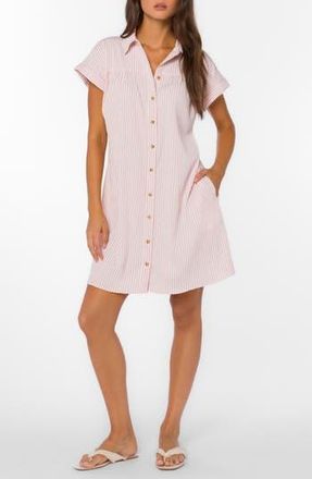 Velvet Heart Stripe Short Sleeve Seersucker Mini Shirtdress in Muted Pink Stripe at Nordstrom Rack, Size X-Small