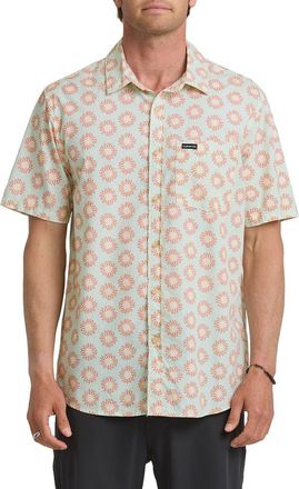 Quiksilver Ocean Mayhem Classic Sun Print Short Sleeve Cotton Button-Up Shirt in Bone White at Nordstrom, Size Xx-Large