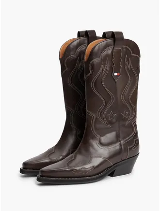 Tommy Hilfiger Womens Tommy Jeans Leather Cowboy Boot - Deep Brown - US 6.5 / EU 37