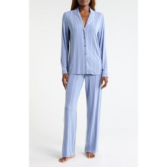 Nordstrom Moonlight Eco Knit Pajamas in Blue T- White Calm Pinstripe at Nordstrom, Size X-Large