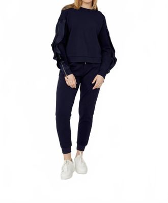 Frank Lyman Design Maeve Ruffle And Zipper Long Sleeve Top In Midnight Blue