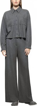 Luisa Cerano Flannel Wide Leg Pant In Dark Grey Melange