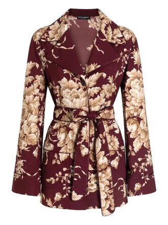 Dolce & Gabbana floral belted shirt - women - Silk/Elastane - 38 - Red