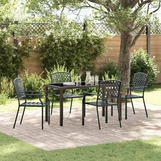 Berkfield Home 5 Piece Garden Dining Set Anthracite Steel in Black