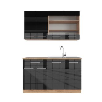 Vicco Cocina Para Solteros Fame-line, Antracita Brillo Intenso/roble Dorado El&eacute;ctrico, 140 Cm, Et Roble