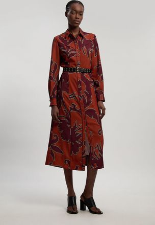 Karen Millen Womens Western Printed Twill Woven Midi Shirt Dress - Maroon - Size 12 UK