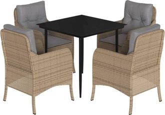 vidaXL 5 Piece Garden Dining Set with Cushions Beige Poly Rattan vidaXL