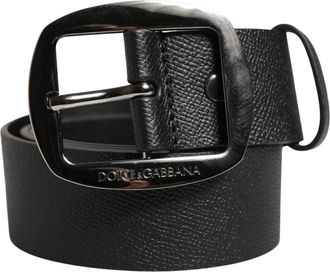 Dolce & Gabbana Men Black Classic Leather Metal Buckle Mens Belt