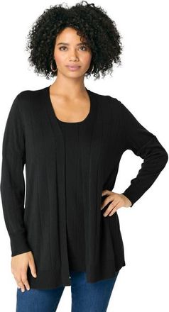 Roaman's Plus Size Drop Needle Cardigan Lightweight Sweater Knit in Black at Nordstrom, Size 1X