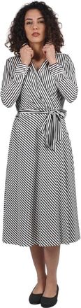 Ralph Lauren Gestreepte Jurk met Kruisband - 2- FAN - Dames - Wikkelkleedje - Grijs - 2XS - Polyester - Kleedjes