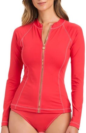 Bleu Rod Beattie Contrast Stitch Zip-Up Rashguard in Golden Gate at Nordstrom, Size Medium