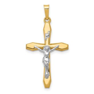 Diamond2Deal 14k Two-tone Gold Polished INRI Crucifix Pendant