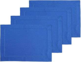 Solino Home Linen Placemats Set of 4, 14 x 19 Inch for Dining Table, Holiday and Everyday Table Decor - Classic Hemstitch in Royal Blue at Nordstrom