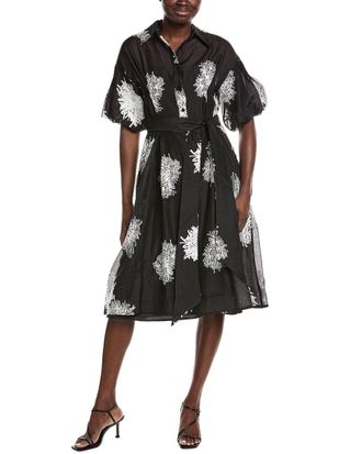 Gracia Floral Embroidered Puffed Sleeve Shirtdress