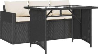vidaXL Set Comedor De Jard&iacute;n 2 Pzas Con Cojines Rat&aacute;n Sint&eacute;tico Negro Vidaxl
