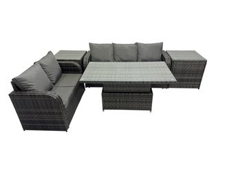 Fimous Rattan Garden Furniture Dining Set 5-seater with 2 Side Table in Dark Grey