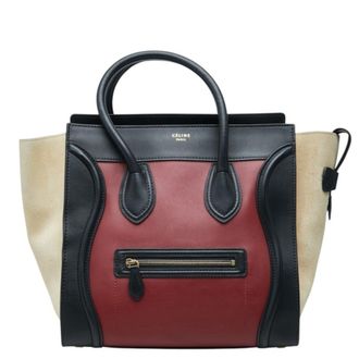 Celine Beige Black Bordeaux Leather Suede Handbag Tote Bag (Pre-Owned)