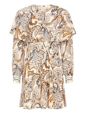 Marie Oliver Reeves ruffled paisley-print mini dress - Neutrals