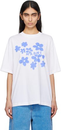 【関税＆送料込み】Marni White Cotton T-Shirt With Tulip Pr White cotton T-shirt with tulip print | Marni