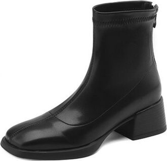 Generic Womens PU Leather Square Toe Ankle Boots Side Zipper Chunky Block Heels Sleek Slip On Structured Stitching Soft Lining Durable Outsole,Black,3.5 UK