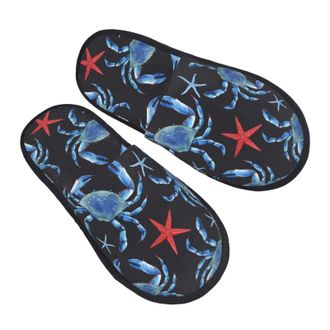 Generic Home Slipper Blue Crabs Starfish Warm Slipper Unisex Fluffy Slippers Non-Slip Scuff Slippers For Party Travel Bedroom M