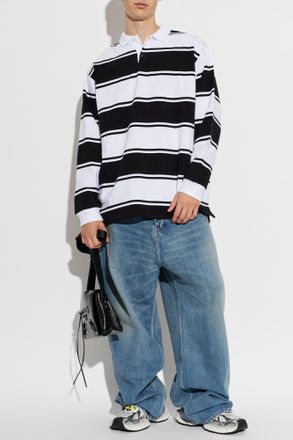 Balenciaga Striped Pattern Polo, Mens, White