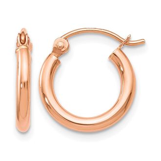 Diamond2Deal 14K Rose Gold 2x12mm Polished Huggie Hoop Earrings