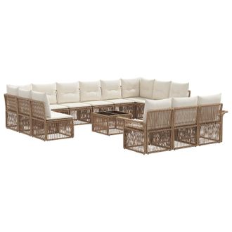 vidaXL Conjunto De Sof&aacute;s De Jard&iacute;n 14 Pcs Beige Rat&aacute;n Sint&eacute;tico Vidaxl