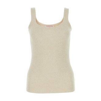 Valentino Garavani Sleeveless Tops, female, Beige, Size: XS Ribbed Knit Tank Top