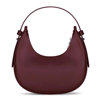 Generic Women Faux Leather Handbag Solid Color Crescent Shoulder Bag Daily (Wine Red)