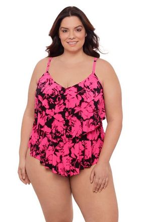 Aqua Green Triple Ruffle Tier Adjustable Tankini Swimsuit Top in Fleurette at Nordstrom, Size X-Large