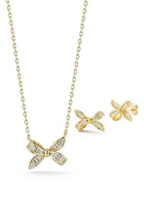 Glaze Jewelry CZ Bow Pendant & Stud Earrings Set in Gold at Nordstrom Rack