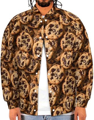 Generic Chocolate Cookie Jacket Baseball Uniform Casual Bomber Windbreaker Zip Up Coat for Men
