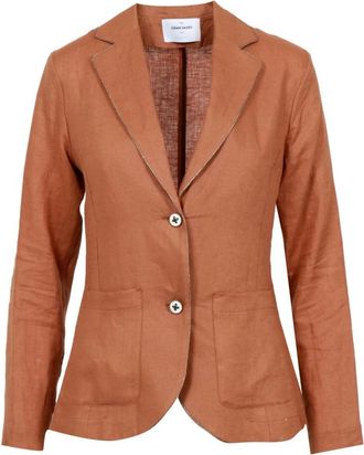 Gran Sasso Linnen Single-breasted Jasje - Dames - Blazers - Bruin - XL - Linnen - Jassen
