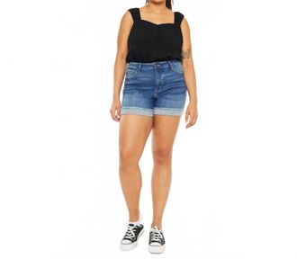 Kancan High Rise Curvy Cuff Shorts In Medium Wash