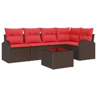 vidaXL Conjunto De Sof&aacute;s De Jard&iacute;n 6 Pcs Marr&oacute;n Y Rojo Rat&aacute;n Sint&eacute;tico Vidaxl