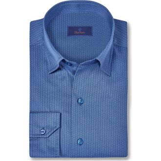 David Donahue Neat Print Sport Shirt in Navy at Nordstrom Rack, Size Xx-Large