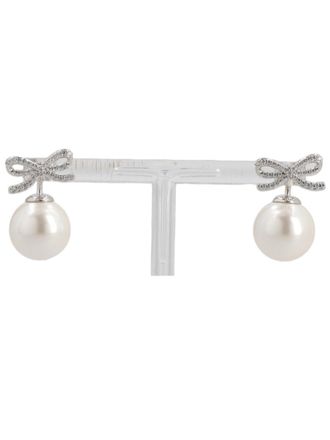 Self Portrait Delicate Bow Zircon Pearl Drop Earrings