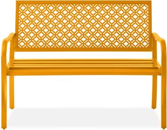 Best Choice Products Indoor Outdoor Steel Garden Bench w/ Geometric Backrest, Foot Levelers