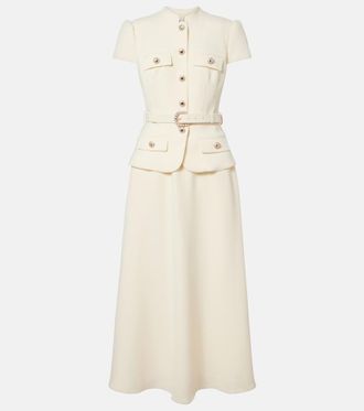 Self Portrait Belted peplum cr&ecirc;pe midi dress